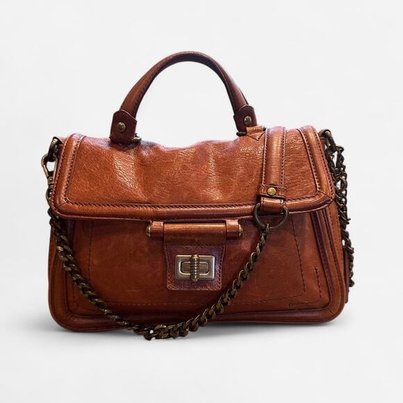 Olivia Heather Genuine Leather Satchel Bag Cognac Brown - Picture 2 of 11